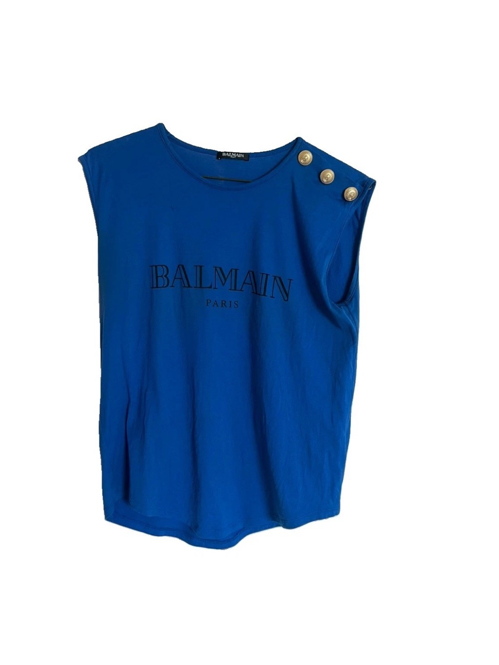 Balmain Paris 2012 Military Logo Tank Royal blue GUC gold button sleeveless top